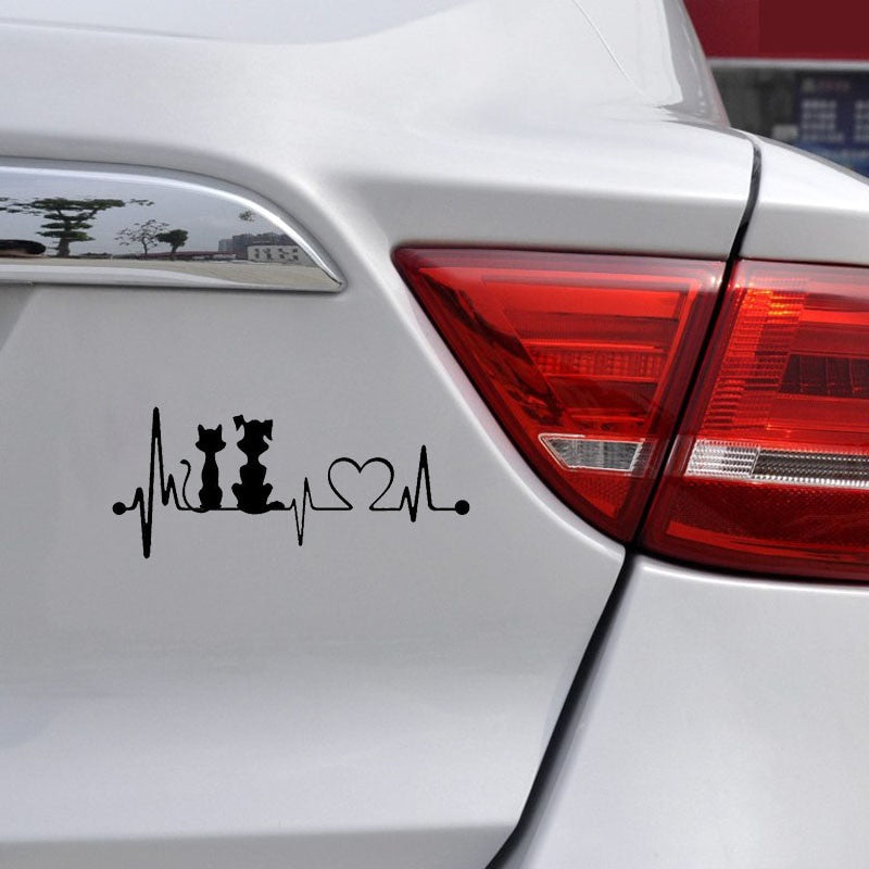 High-quality 19*8.2CM Dog & Cat Heartbeat Car Window Decoration Decal  Cartoon Stickers Car Accessories C6-0802