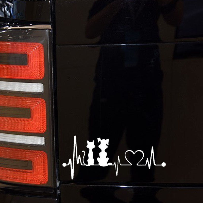 High-quality 19*8.2CM Dog & Cat Heartbeat Car Window Decoration Decal  Cartoon Stickers Car Accessories C6-0802