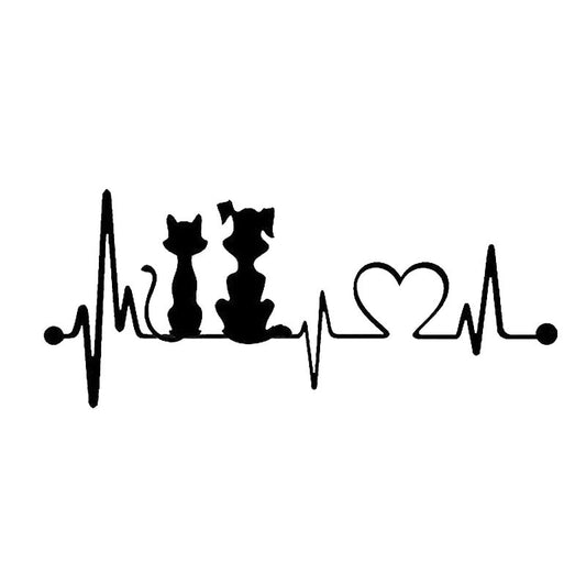 High-quality 19*8.2CM Dog & Cat Heartbeat Car Window Decoration Decal  Cartoon Stickers Car Accessories C6-0802