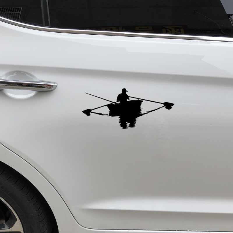 16.5CM*7.2CM Fishman Boat Fishing Car Sticker Vinyl Decal Decor Black/Silver C24-0955