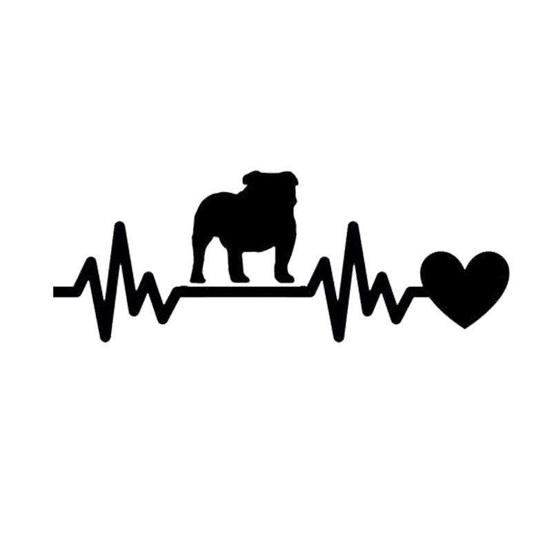 Fashion 19*7.1CM English Bulldog Heartbeat Lifeline Rear Windshield Stylish Decorative Car Stickers Black/Silver C6-1433