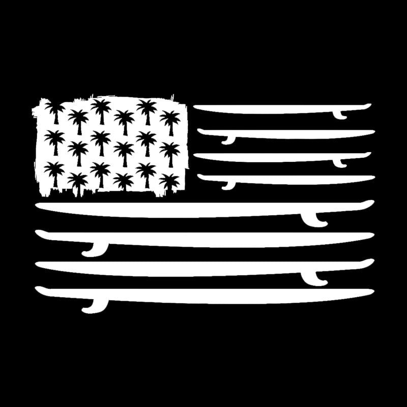Fashion 17.1CM*10.9CM Surfing Surfboard Flag Palms Ocean Surf  Car Stickers Vinyl Decal Bumper Decor Black/Silver Wonderfu C31-0111