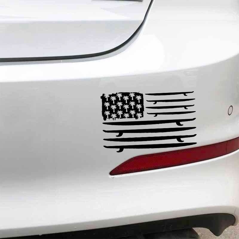 Fashion 17.1CM*10.9CM Surfing Surfboard Flag Palms Ocean Surf  Car Stickers Vinyl Decal Bumper Decor Black/Silver Wonderfu C31-0111