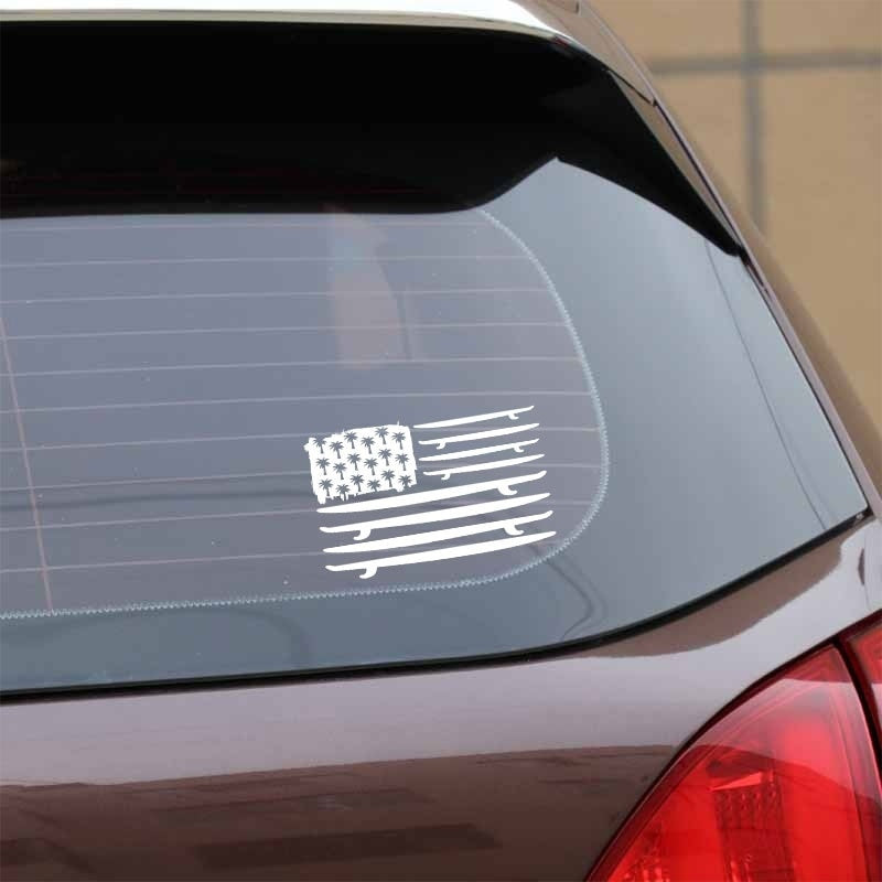 Fashion 17.1CM*10.9CM Surfing Surfboard Flag Palms Ocean Surf  Car Stickers Vinyl Decal Bumper Decor Black/Silver Wonderfu C31-0111