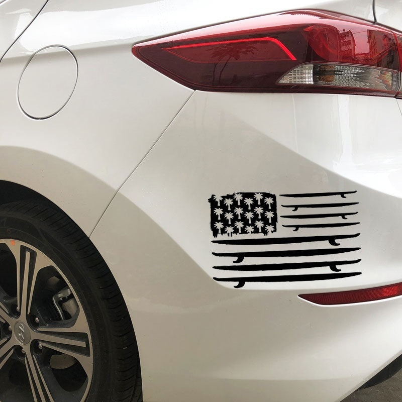 Fashion 17.1CM*10.9CM Surfing Surfboard Flag Palms Ocean Surf  Car Stickers Vinyl Decal Bumper Decor Black/Silver Wonderfu C31-0111