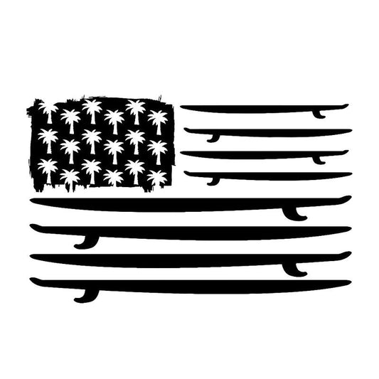 Fashion 17.1CM*10.9CM Surfing Surfboard Flag Palms Ocean Surf  Car Stickers Vinyl Decal Bumper Decor Black/Silver Wonderfu C31-0111