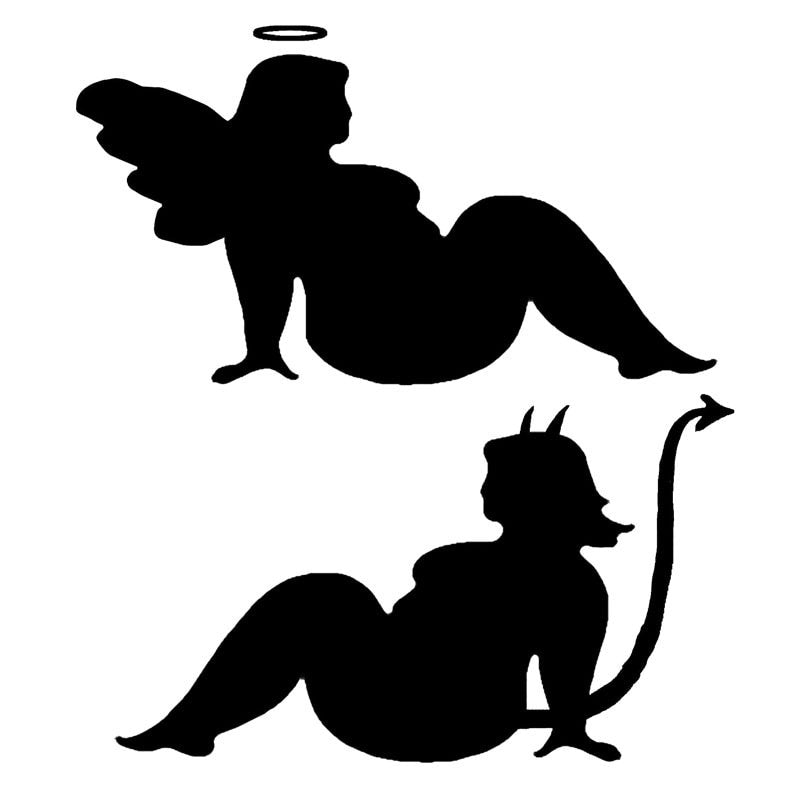 11.4*12.7CM 1Pair Angel Devil Mud Flap Woman Stickers Funny Car Windshield Decorative Decals Black/Silver C4-0383