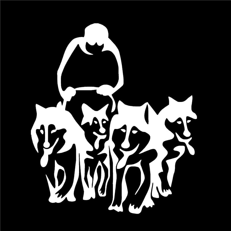 11.3CM*13CM HUSKY DOG HUSKIES AND SLED SLEDGE Vinyl Car Art Sticker Decal Black/Silver C10-00296