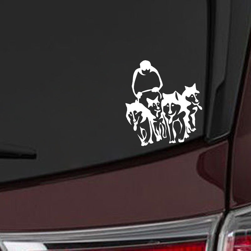 11.3CM*13CM HUSKY DOG HUSKIES AND SLED SLEDGE Vinyl Car Art Sticker Decal Black/Silver C10-00296