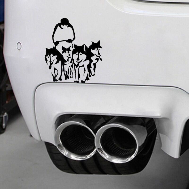 11.3CM*13CM HUSKY DOG HUSKIES AND SLED SLEDGE Vinyl Car Art Sticker Decal Black/Silver C10-00296