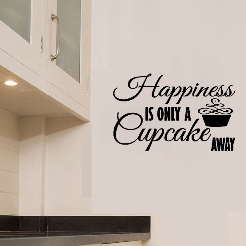 High-quality 51CM*32.4CM Happiness Is Only A Cupcake Away PVC Wall Sticker For Kitchen W1-273