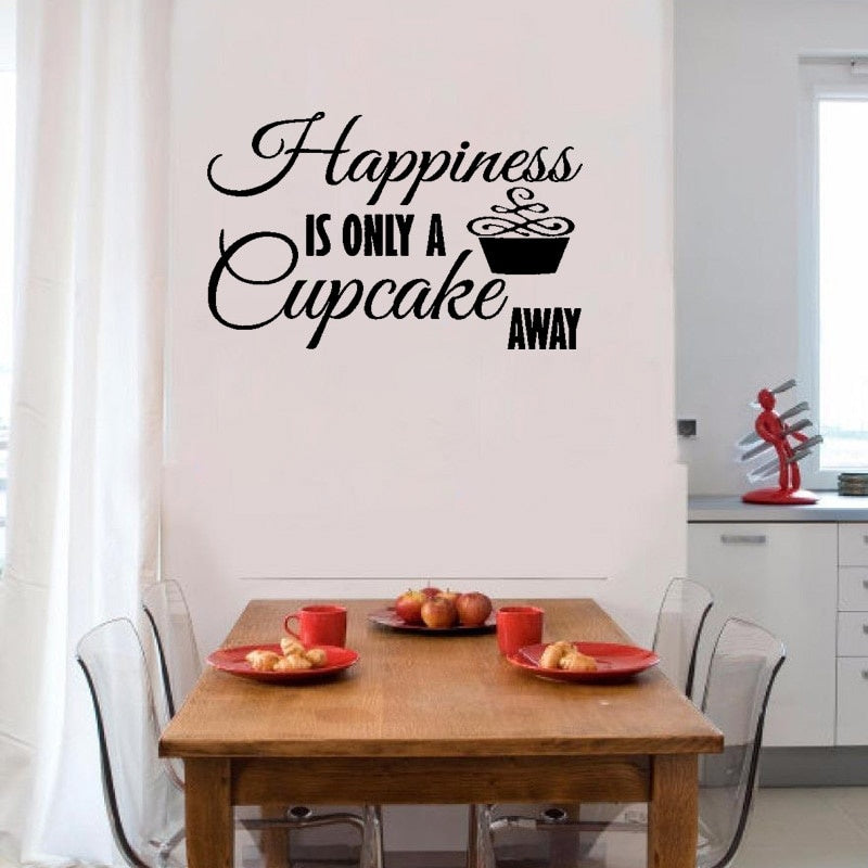 High-quality 51CM*32.4CM Happiness Is Only A Cupcake Away PVC Wall Sticker For Kitchen W1-273
