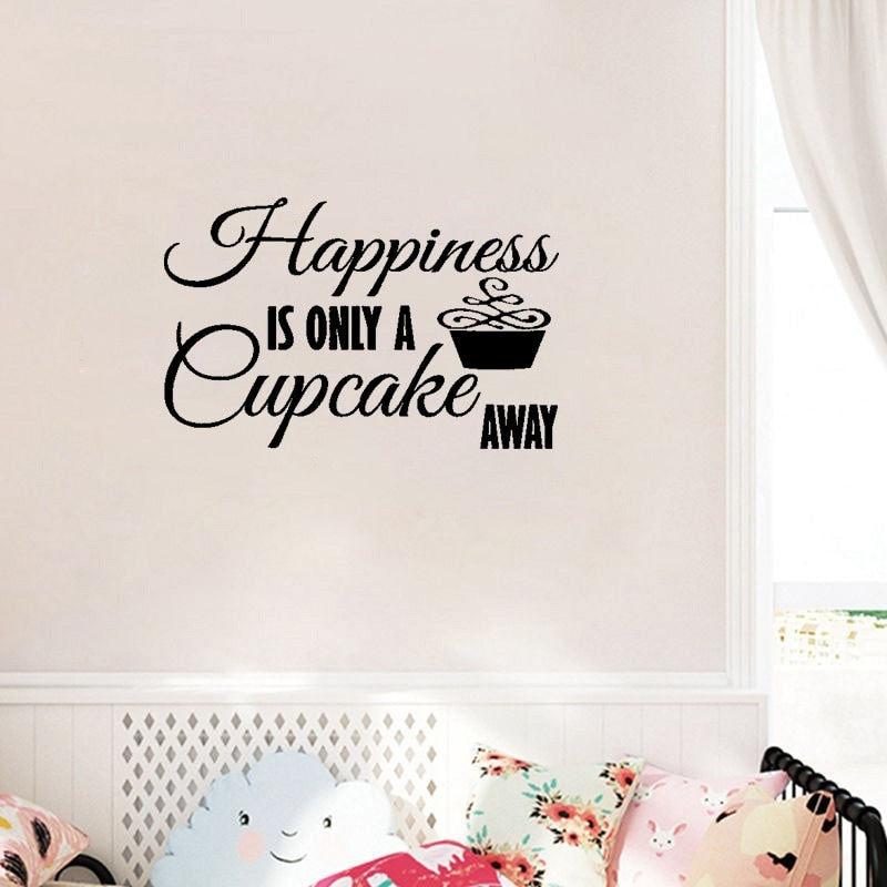 High-quality 51CM*32.4CM Happiness Is Only A Cupcake Away PVC Wall Sticker For Kitchen W1-273