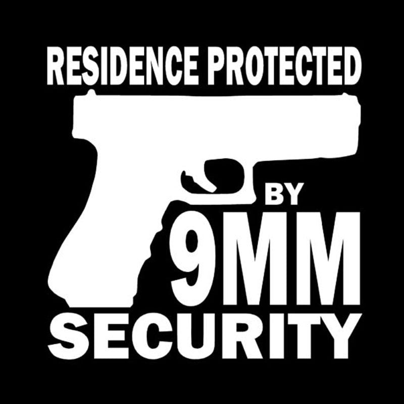 14.3CM*14CM Car Styling Game Pistol RESIDENCE PROTECTED BY 9MM SECURITY Vinyl Window Stickers C5-0339