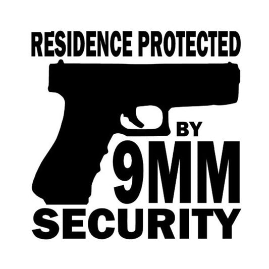 14.3CM*14CM Car Styling Game Pistol RESIDENCE PROTECTED BY 9MM SECURITY Vinyl Window Stickers C5-0339