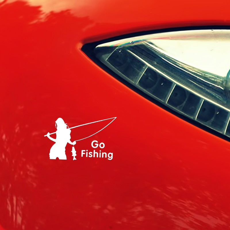 New Fashion 15*9CM Outdoor Sports Car Stickers GO FISHING Beauty Fishing Decorative Stickers CT-353