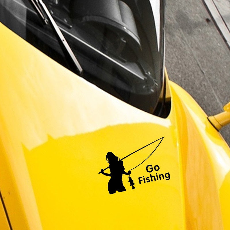 New Fashion 15*9CM Outdoor Sports Car Stickers GO FISHING Beauty Fishing Decorative Stickers CT-353