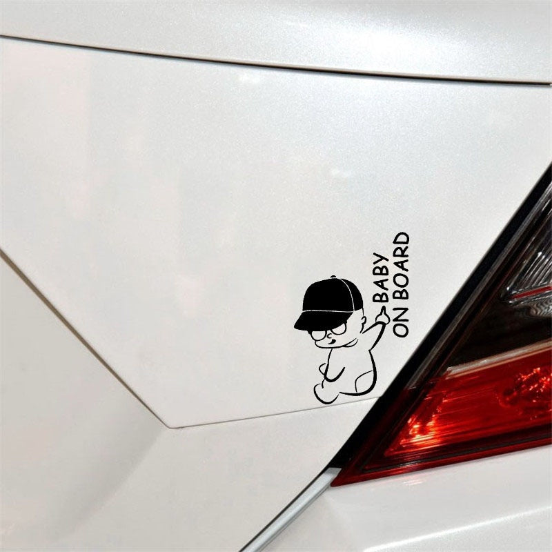 New Brand 12.7CM*13.5CM  Baby On Board Naughty Boy's Vinyl Car Sticker Decal Black/Silver C10-00138