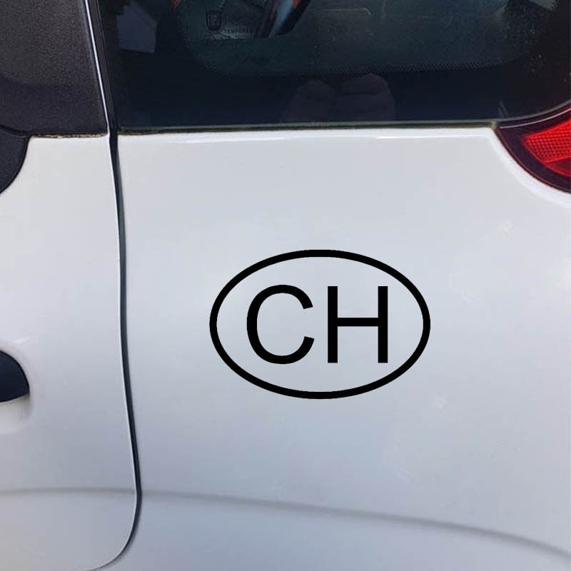New Hot 14.7CM*10CM CH SWISS COUNTRY CODE OVAL CAR STICKER VINYL DECAL Black Silver C10-01207