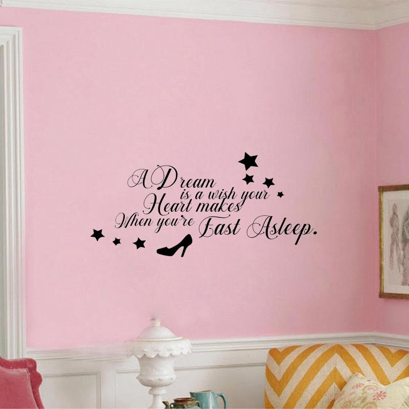 New Hot 75CM*34.7CM A Dream Is A Wish Your Heart Makes Quote Home Deco PVC Wall Stickers  W1-233