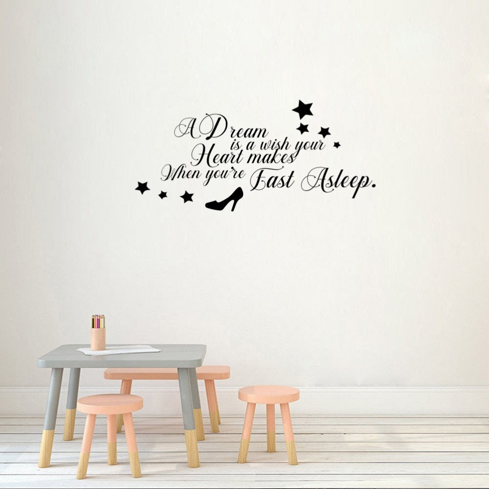 New Hot 75CM*34.7CM A Dream Is A Wish Your Heart Makes Quote Home Deco PVC Wall Stickers  W1-233