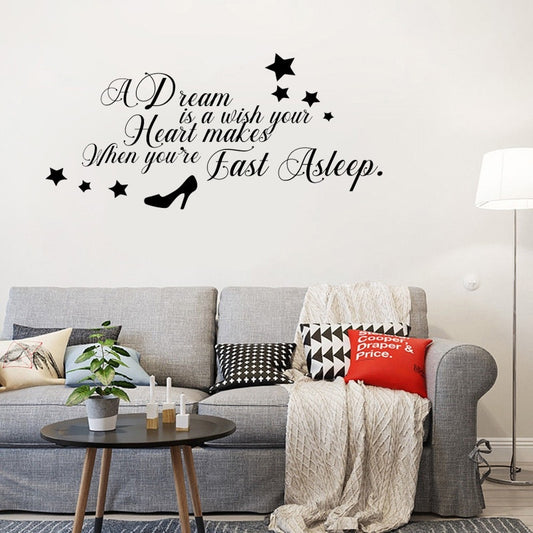 New Hot 75CM*34.7CM A Dream Is A Wish Your Heart Makes Quote Home Deco PVC Wall Stickers  W1-233