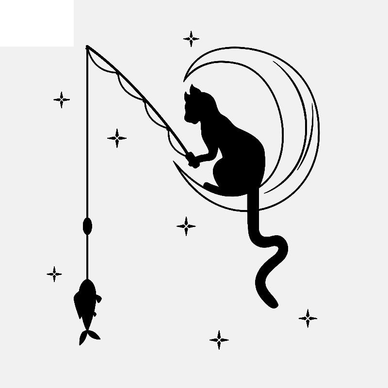 New Hot 51.4CM*60CM Funny Cat Fishing Stars Art Decals Home Room Wall Stickers Decoration W3-514