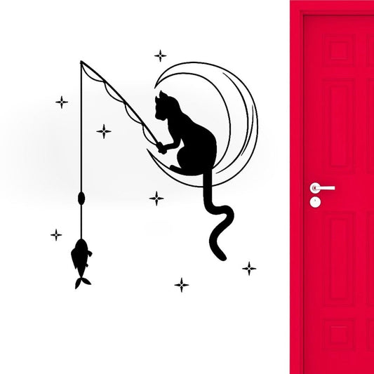 New Hot 51.4CM*60CM Funny Cat Fishing Stars Art Decals Home Room Wall Stickers Decoration W3-514