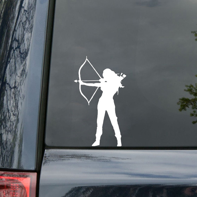 2020 NEW 9.1CM*15.6CM Archery Vinyl Decal Car Sticker Hunting Bow And Arrow Woman Warrior Black/Silver C10-02005
