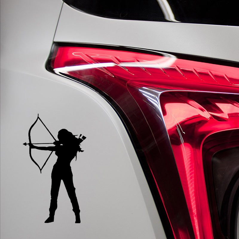2020 NEW 9.1CM*15.6CM Archery Vinyl Decal Car Sticker Hunting Bow And Arrow Woman Warrior Black/Silver C10-02005