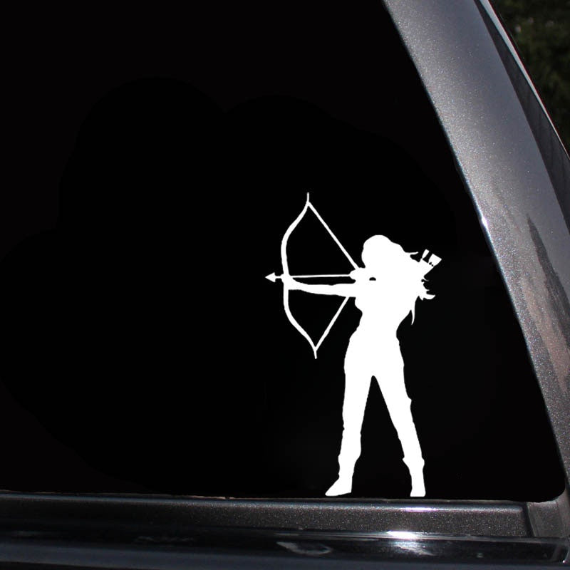 2020 NEW 9.1CM*15.6CM Archery Vinyl Decal Car Sticker Hunting Bow And Arrow Woman Warrior Black/Silver C10-02005