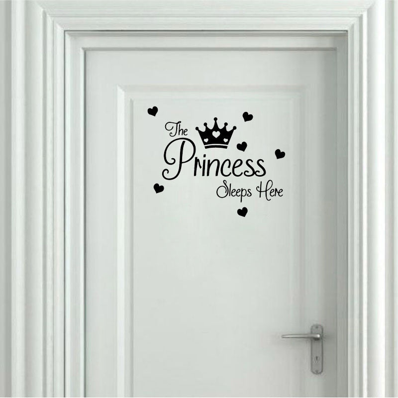 25*20.2CM PRINCESS SlEEPS HERE Baby Girls Room Door Sticker Home Decor Wall Decal D1-0180