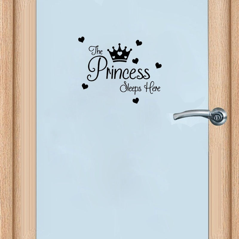 25*20.2CM PRINCESS SlEEPS HERE Baby Girls Room Door Sticker Home Decor Wall Decal D1-0180