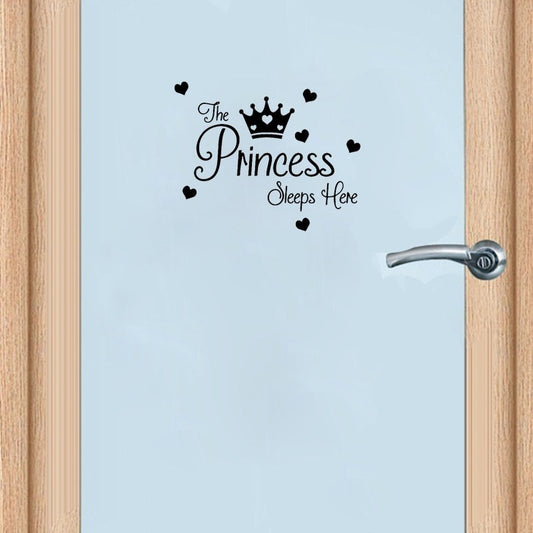 25*20.2CM PRINCESS SlEEPS HERE Baby Girls Room Door Sticker Home Decor Wall Decal D1-0180