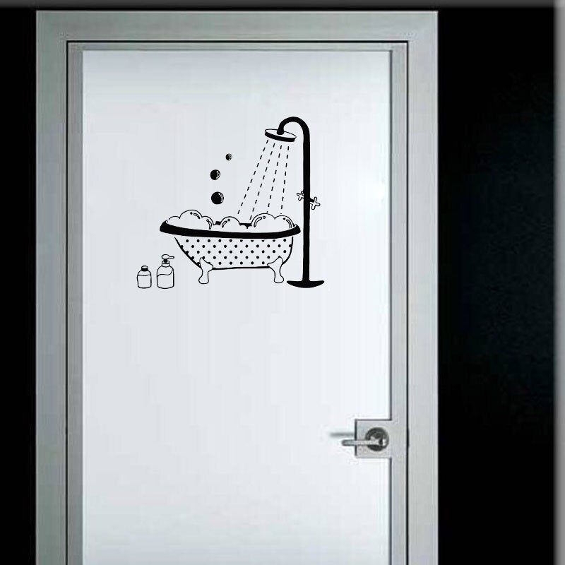 Creative Bath Bathing Shower Bathtub Vinyl Door Sticker Waterproof Wall Stickers Home Decor Living Room