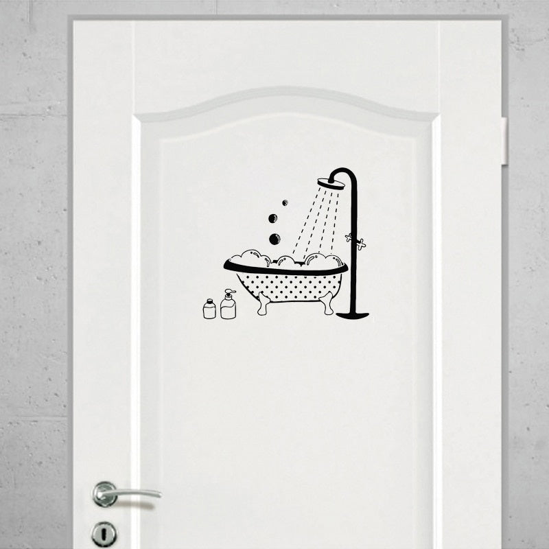 Creative Bath Bathing Shower Bathtub Vinyl Door Sticker Waterproof Wall Stickers Home Decor Living Room
