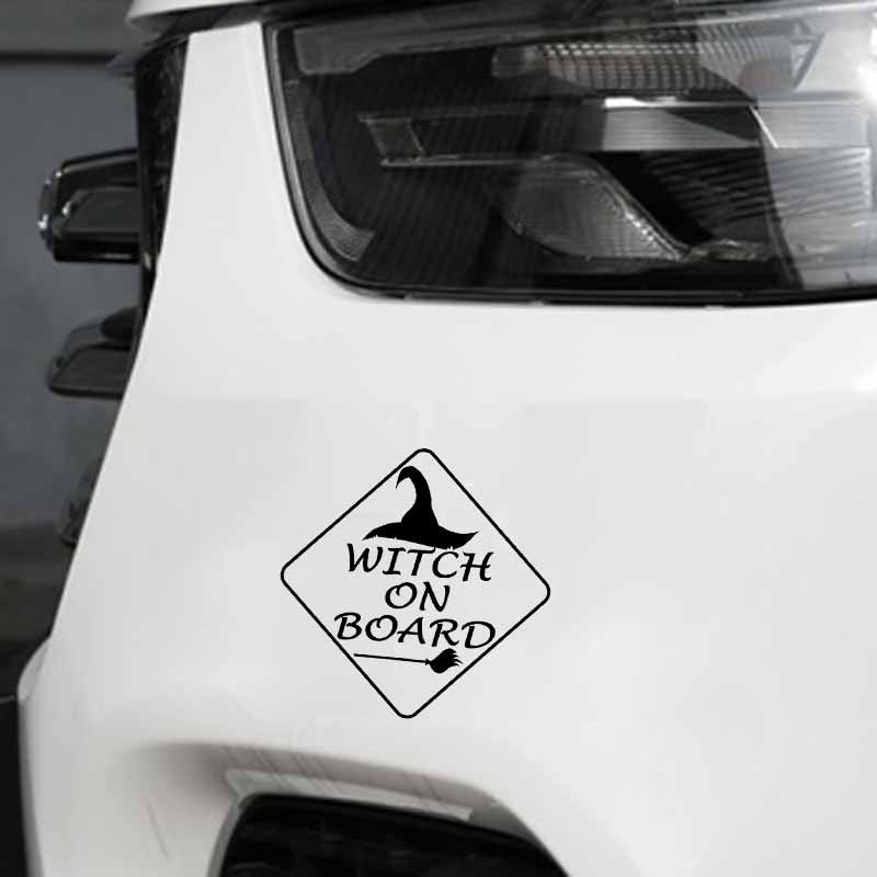 2020 NEW 12.7CM*12.7CM Funny Witch On Board Vinyl Car Sticker Decal Black/Silver C10-00610