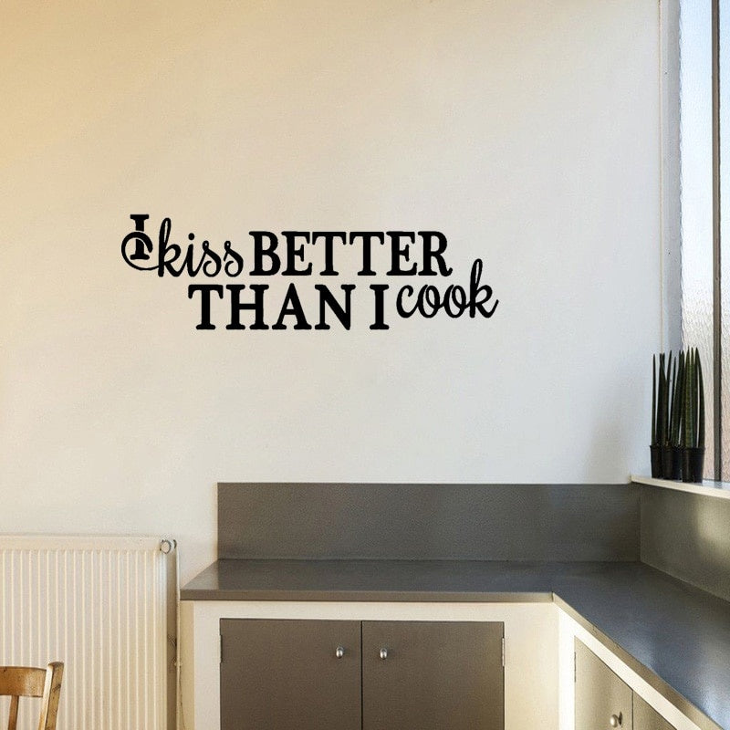 New Fashion 76.2CM*23.6CM I Kiss Better Than I Cook Kitchen Art Decor PVC For Kitchen Wall Sticker  W1-295
