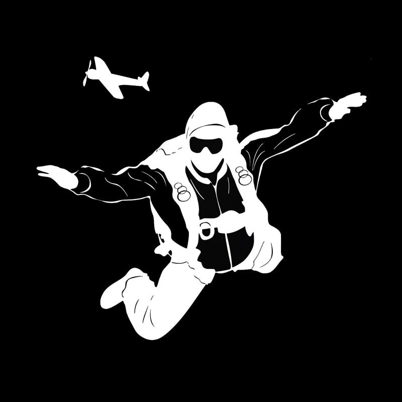 Fashion 17.5*15CM Personalized Skydiving Extreme Sports Car Stickers Vinyl Decals Covering The Body Black/Silver C7-0702