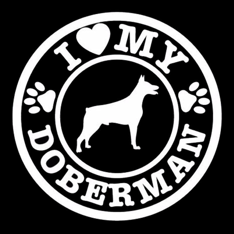Hot 14.3cm*14cm Personalized  I Love My Doberman Dog Paws Cute  Car Stickers C5-0736