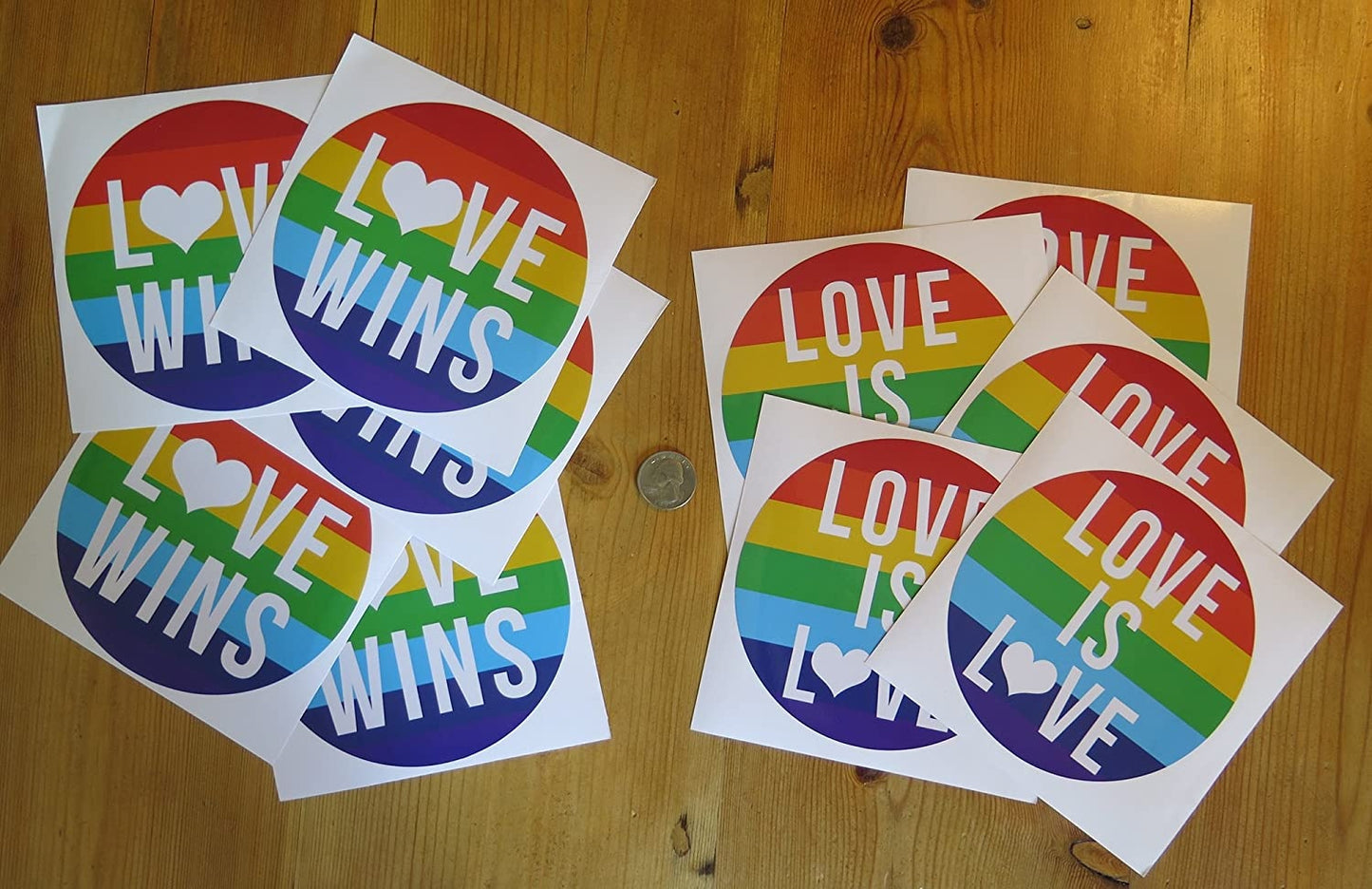Gay Lesbian Marriage Sticker - 10 Pack (5 Love Wins & 5 Love is Love). LARGE 5 inches. Use on car bumper, computer