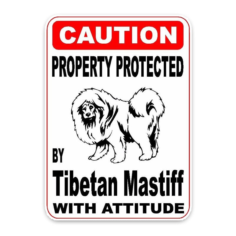 10*14.2CM Property Protected By Tibetan Mastiff Dog Creative Fashion  Material Car Sticker C1-4771