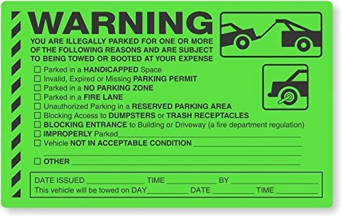 "You are Illegally Parked" Parking Violation Stickers | 5" x 8", Pack of 3