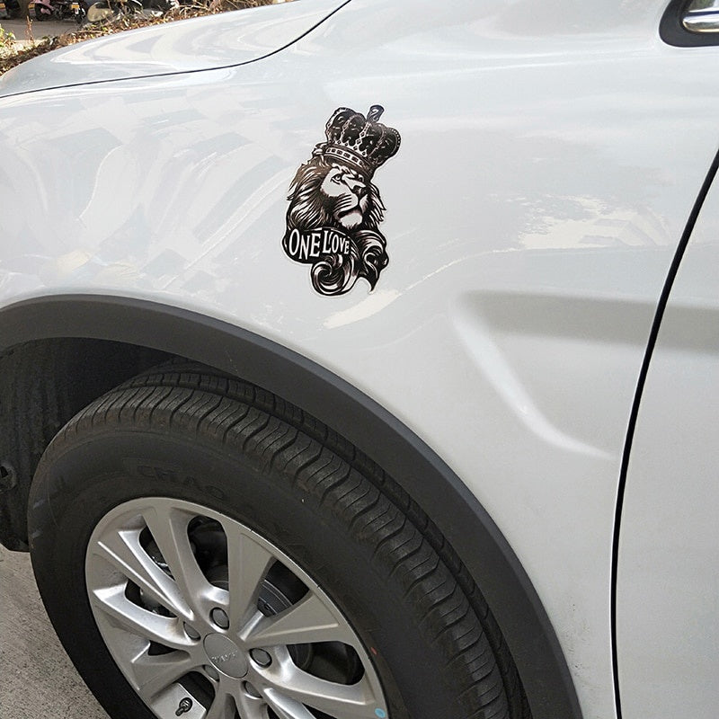 10*15.3CM One Love Lion Crown PVC High Quality Animal Car Sticker