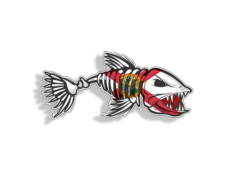 Florida Bone Fish Sticker FL Flag Decal Fishing Boat Car Cup Truck Cooler Bumper