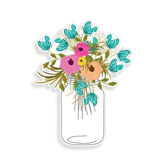 Rose Spring Flower Bouquet Mason Jar Sticker Car Cup Cooler Window Bumper Decal