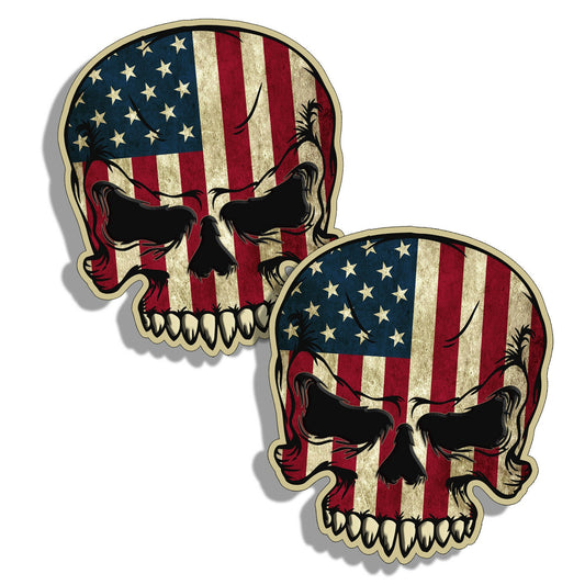 2Pcs Rustic American Skull USA Flag Decal Sticker Car Truck Laptop Cup Custom Graphic