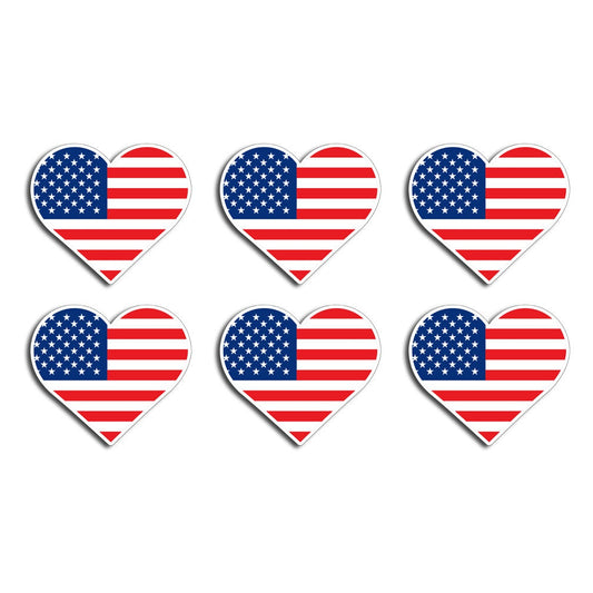 6Pcs Mini USA Heart Flag Sticker Decal American Cup Phone Hard Hat Helmet Pack OSHA