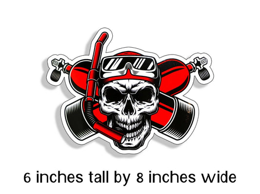 8" Skull Diver Down Sticker H2O Tank Scuba Dive Flag Car Vehicle Window Decal
