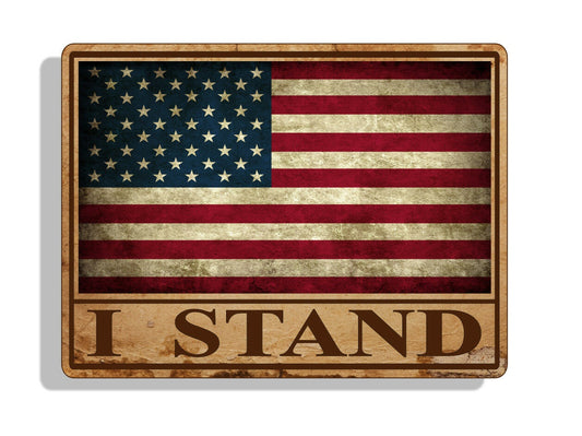 Rustic I Stand USA American Flag Sticker Cup Car Laptop Window Bumper Decal